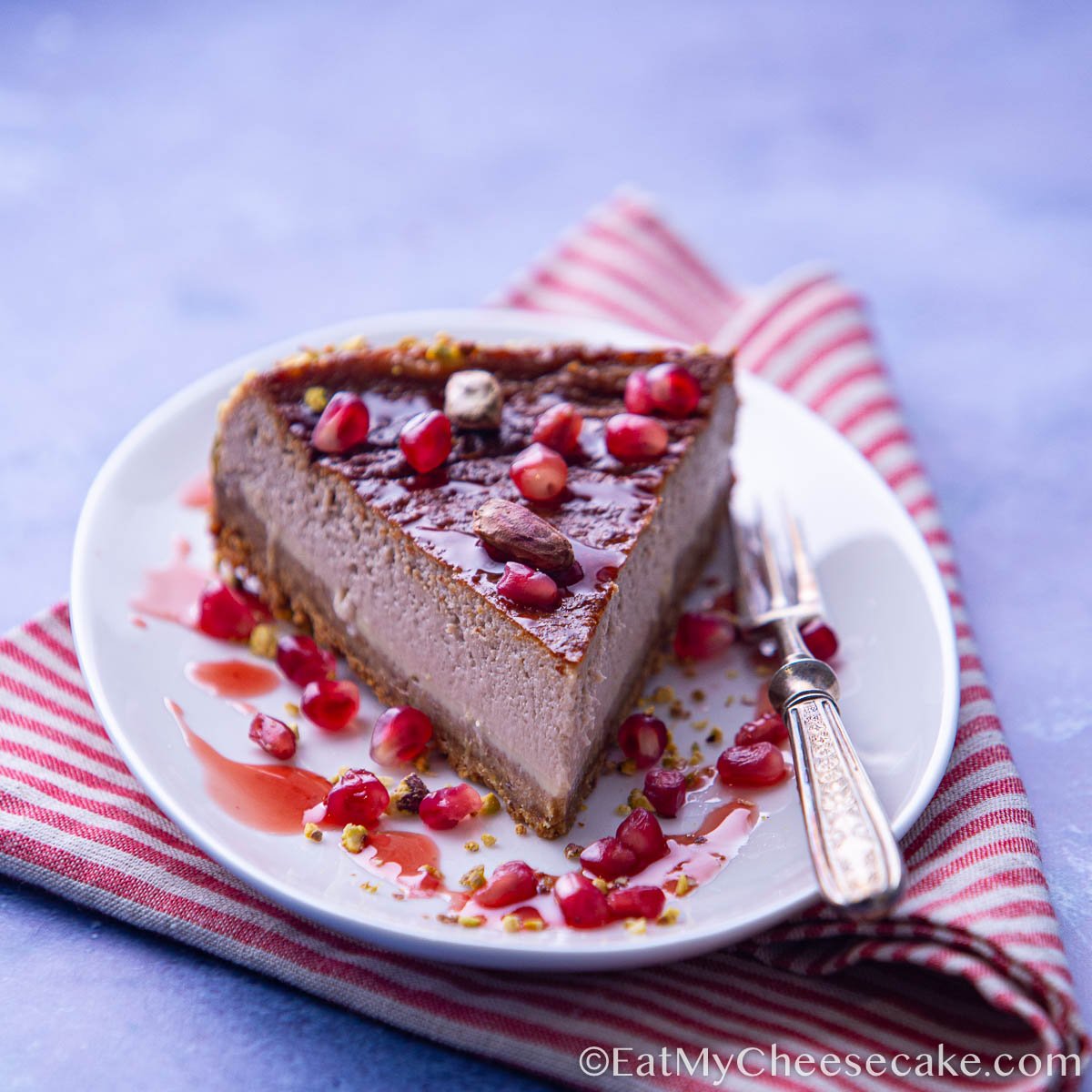 baked Pomegranate cheesecake slice.