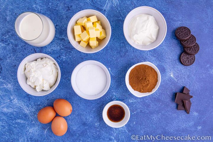 ingredients for baked espresso cheesecake.