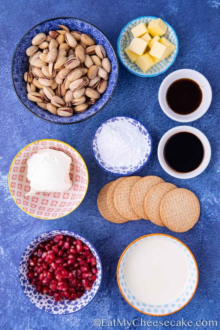 ingredients for pomegranate cheesecake.