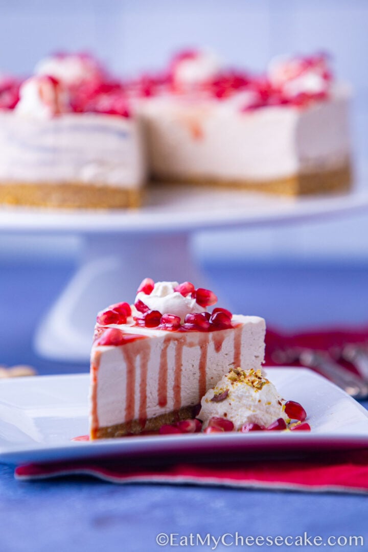 slice of pomegranate cheesecake.