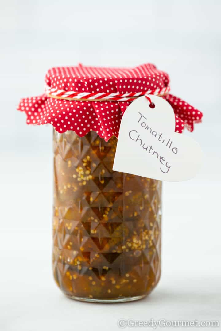 Jar of tomatillo chutney