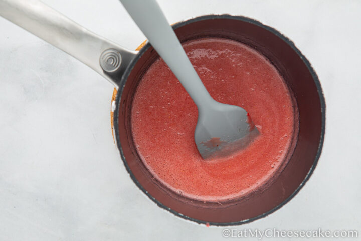 Strawberry sauce in a pan.