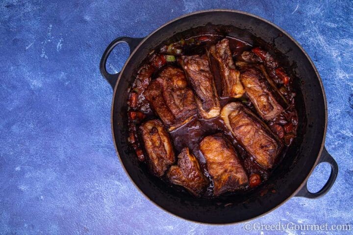 Braised short ribs in saucepan