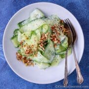 Fresh keto salad made of ribbon cucumber