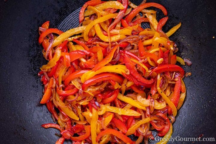 Sautéed Peppers and Onions in pan