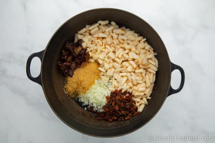 ingredients for Asian pear chutney ready to be cooked