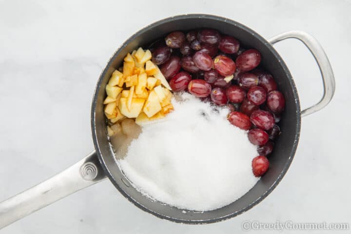 All ingredients in black saucepan