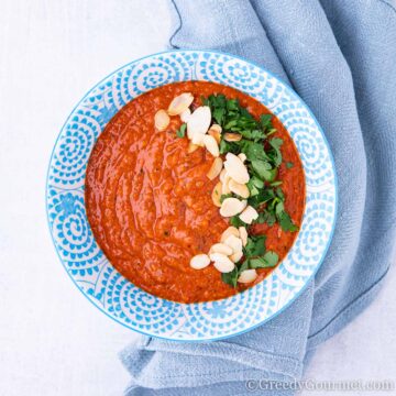 Bowl of a red vegan spanish recipe