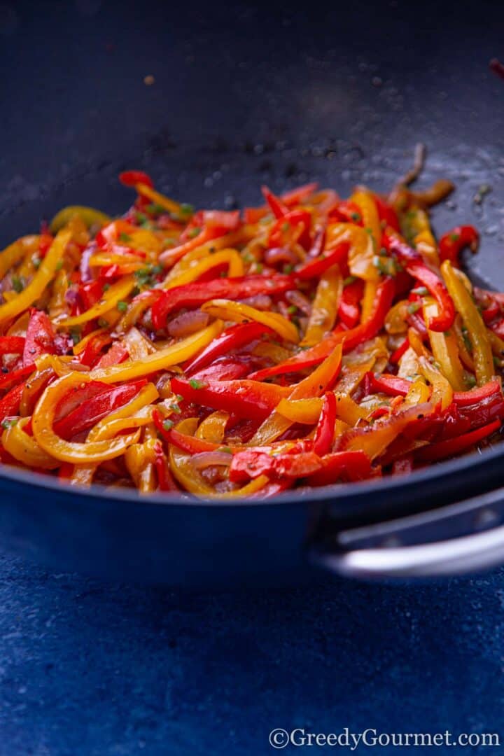 Sautéed Peppers and Onions in pan