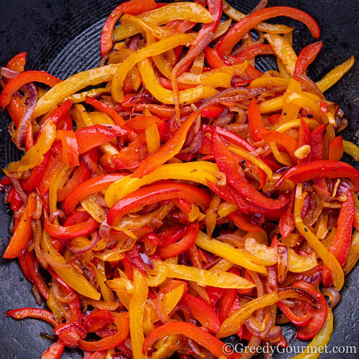 Close up of a keto side dish recipe of peppers and onions