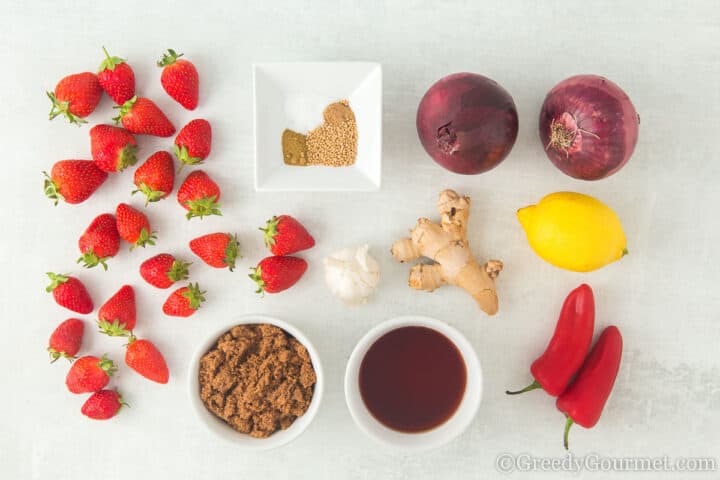 ingredients for strawberry chutney.