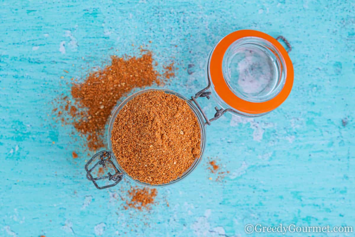 A homemade cajun seasoning recipe in a jar