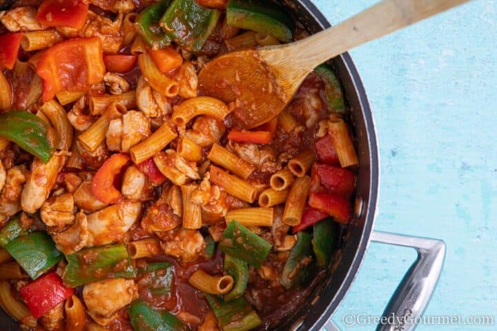 Cajun chicken in pasta sauce with peppers