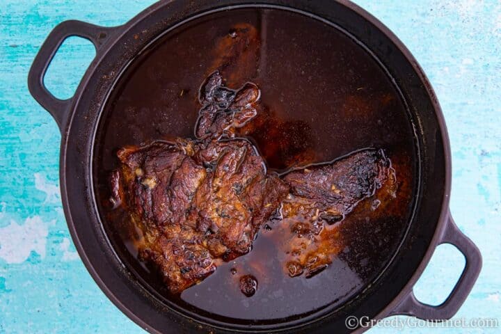 Sauteéd lamb in saucepan