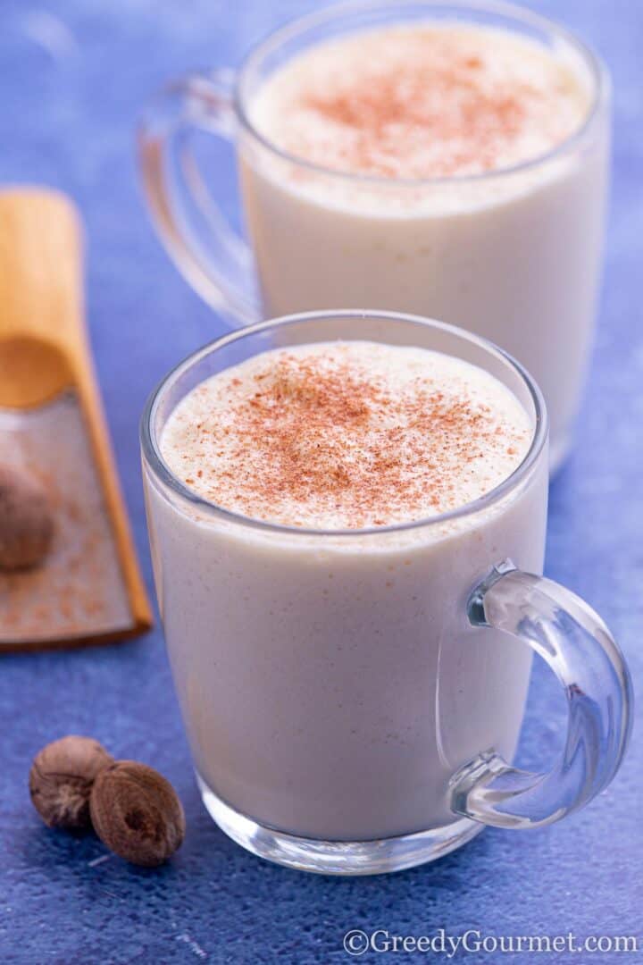 glass of eggnog and cinnamon.