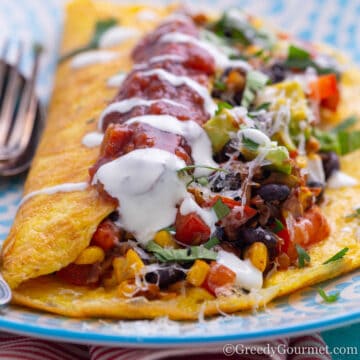 Close up of a full Mexican omelette.