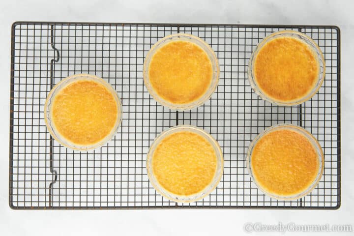 Eggnog crème brûlée on drying rack