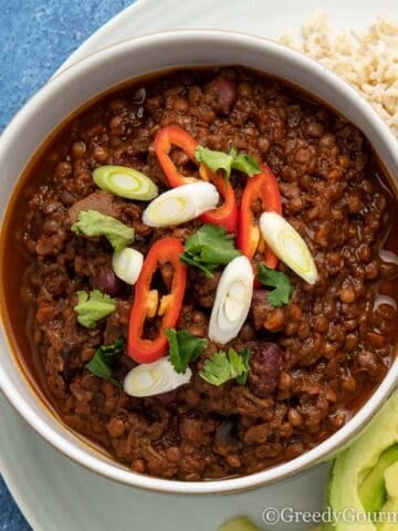 Fresh bowl of eggplant chili