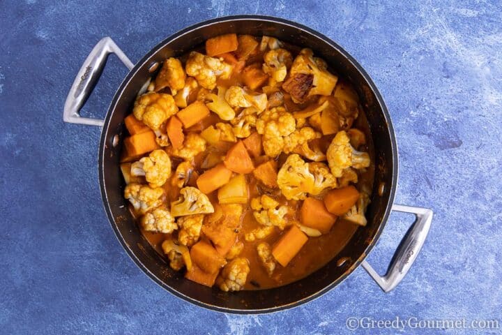 cauliflower and butternut in curry sauce.