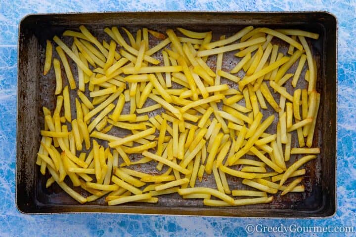 Baking tray full of fries