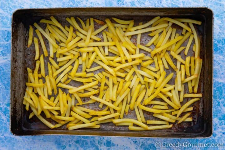 Baking tray full of fries