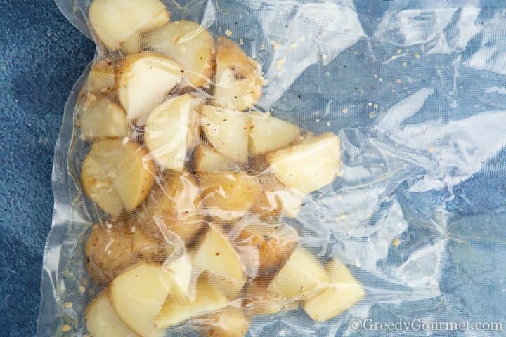 cooked potatoes in a vacuum bag.