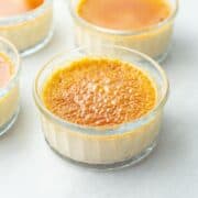 Close up of a finished creme brulee dessert