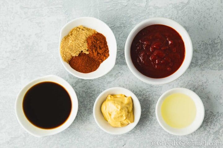 Ingredients for spicy bbq sauce on a table.