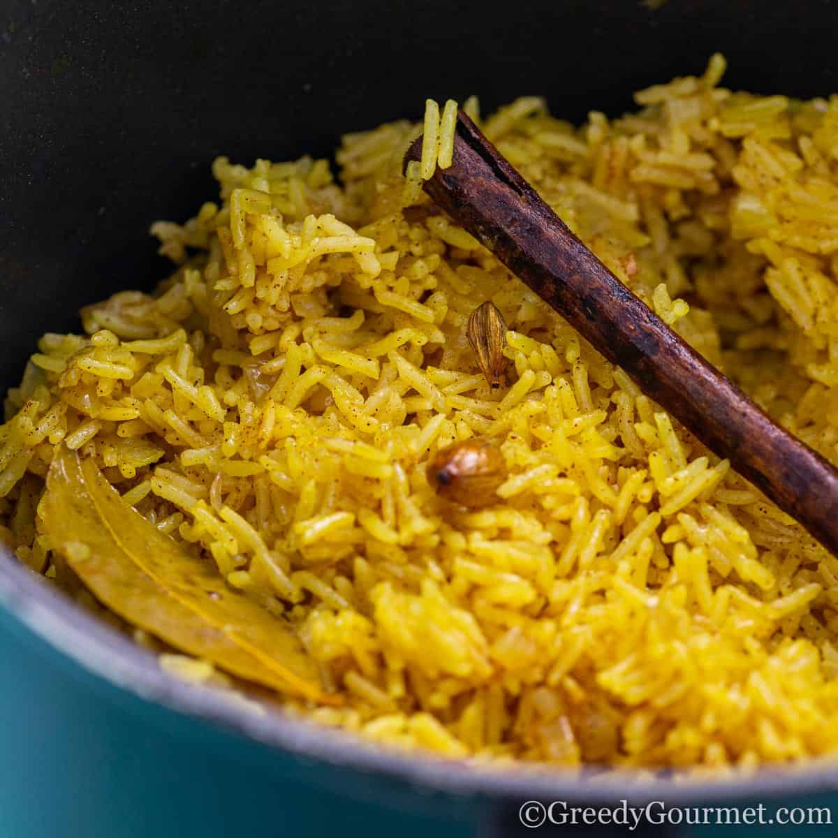 Close up of a bowl of pilau rice