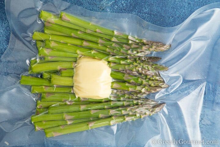 asparagus and butter in a sous vide bag 