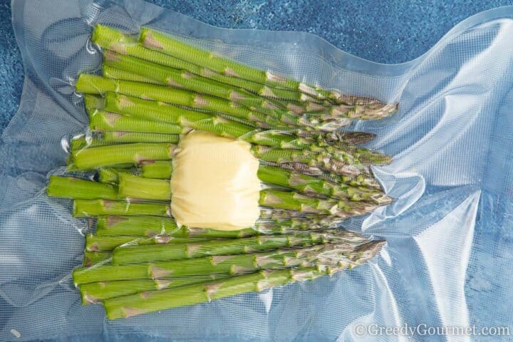 asparagus and butter in a sous vide bag