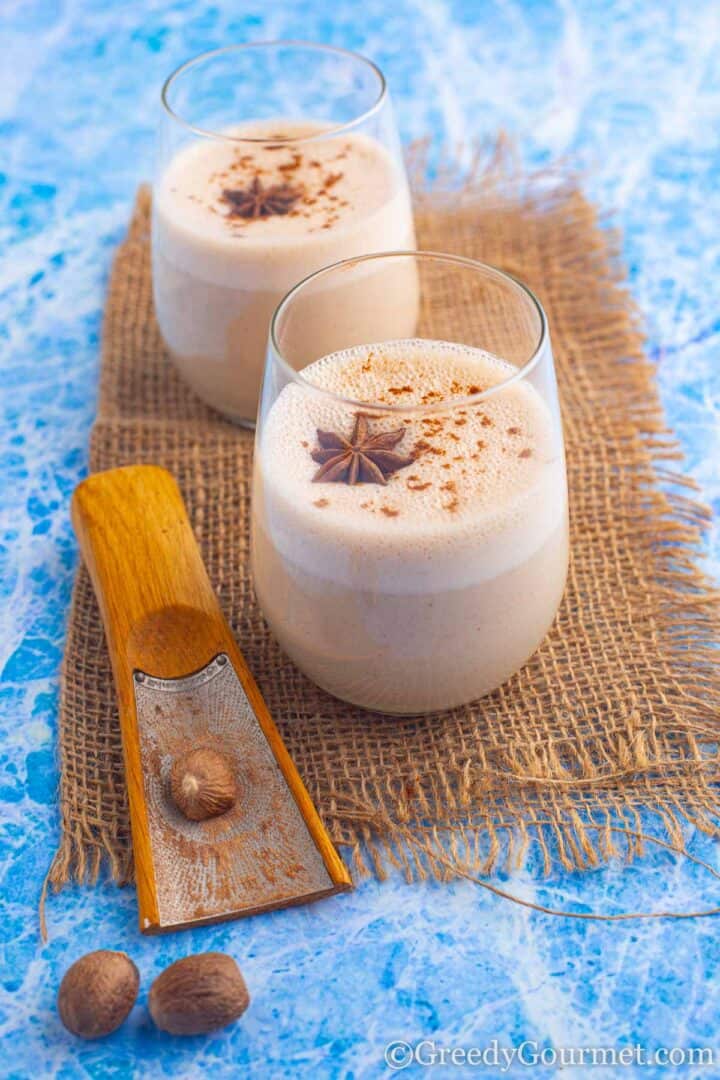 vegan eggnog served with spices.