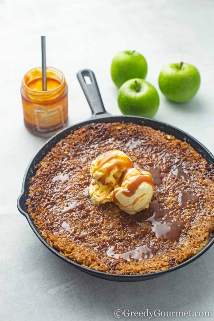 Salted Caramel Apple Crumble topped with ice cream