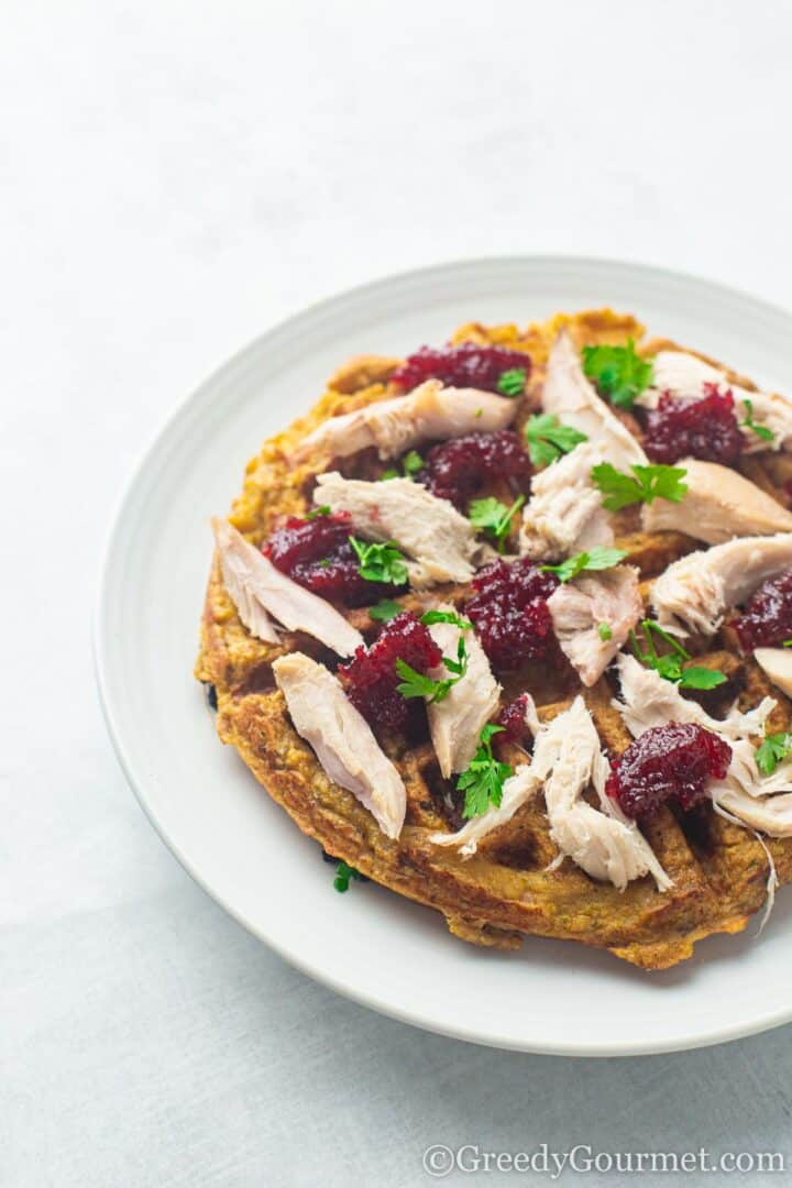 Leftover turkey waffles with cranberry sauce