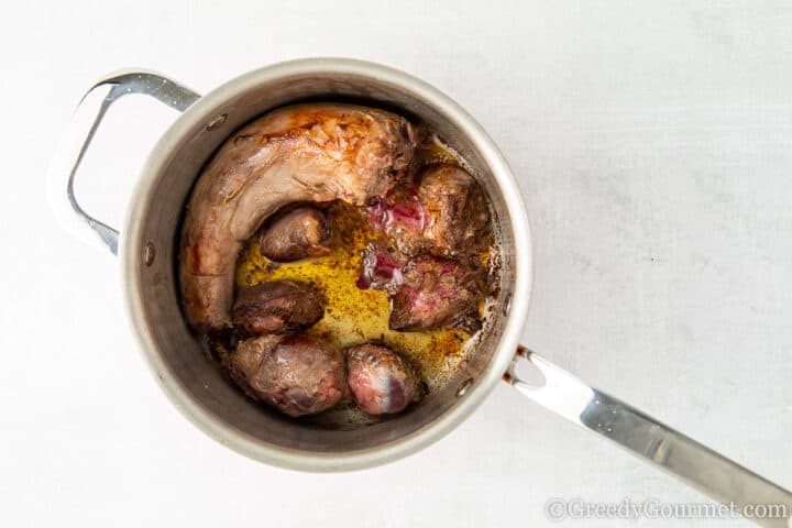 Turkey Giblet Broth in saucepan