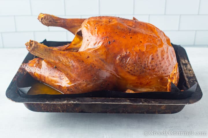 Whole Roast Turkey cooked in baking tray