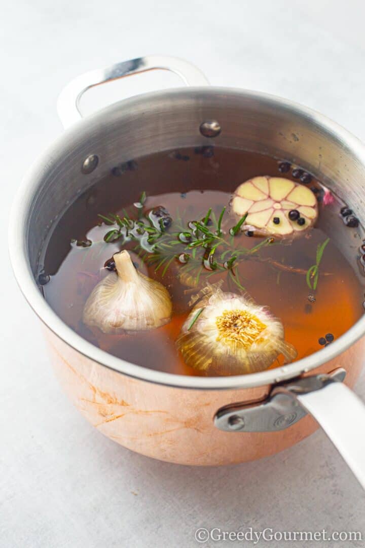 infusing apple cider brine with onion and thyme