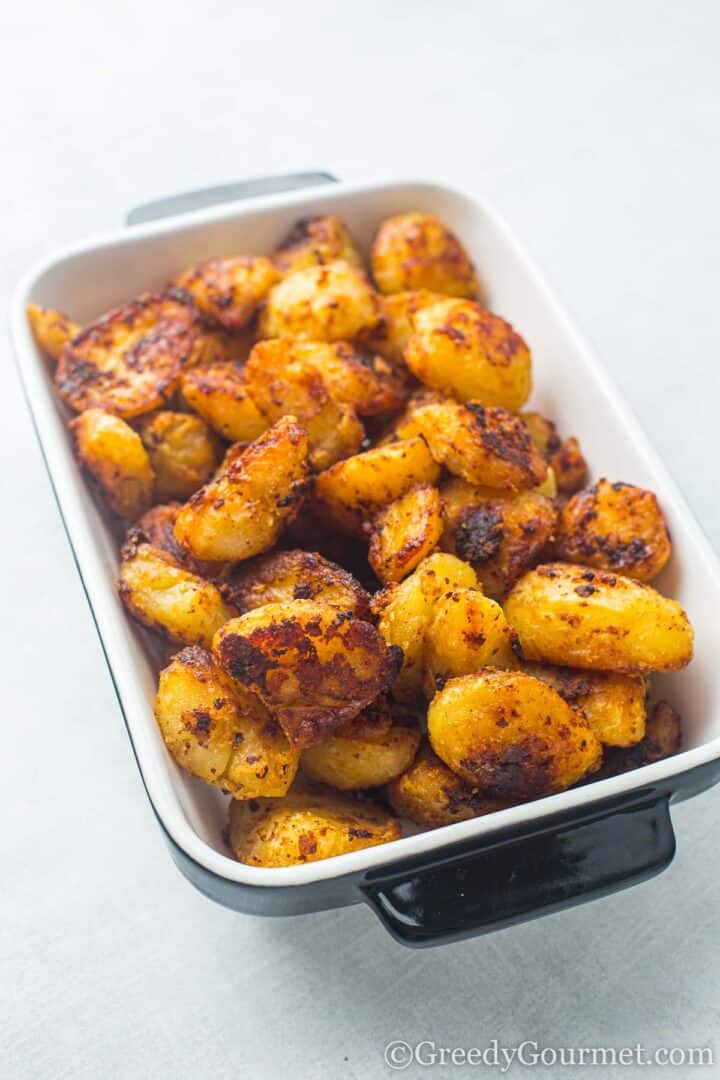 Marmite Roast Potatoes in oven dish