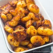 Close up of marmite roast potatoes