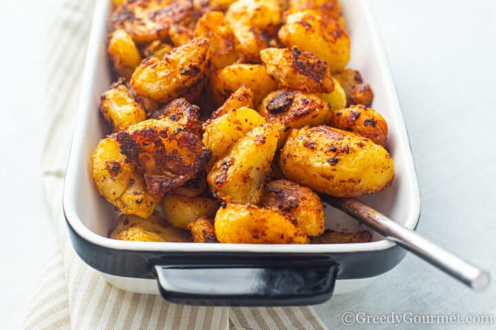 Marmite Roast Potatoes in dish