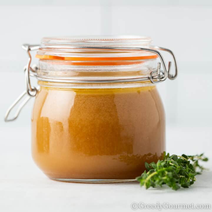 Clear Jar of a giblet stock recipe