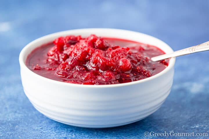 cranberry sauce in a side dish pot