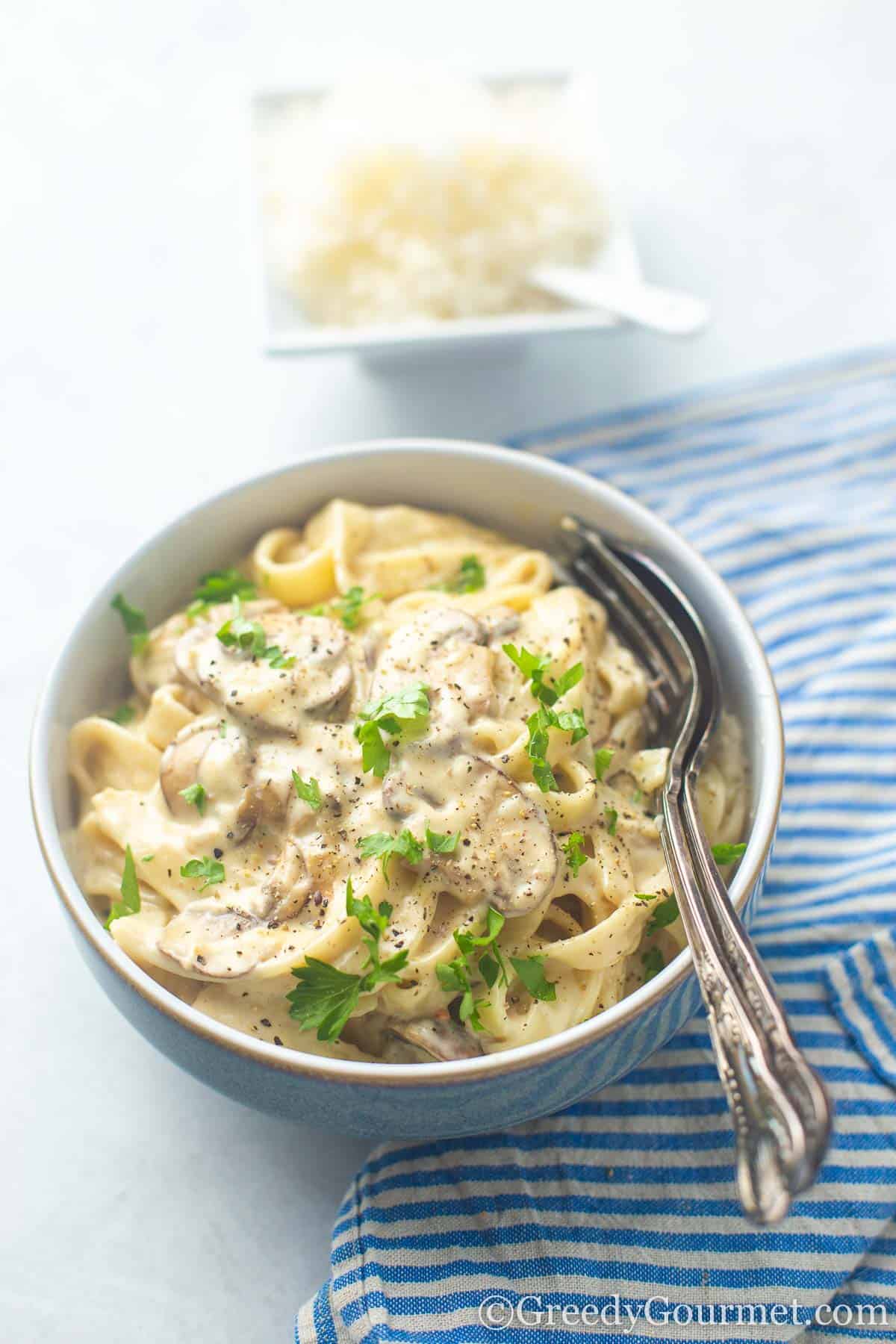 Creamy mushroom tagliatelle.