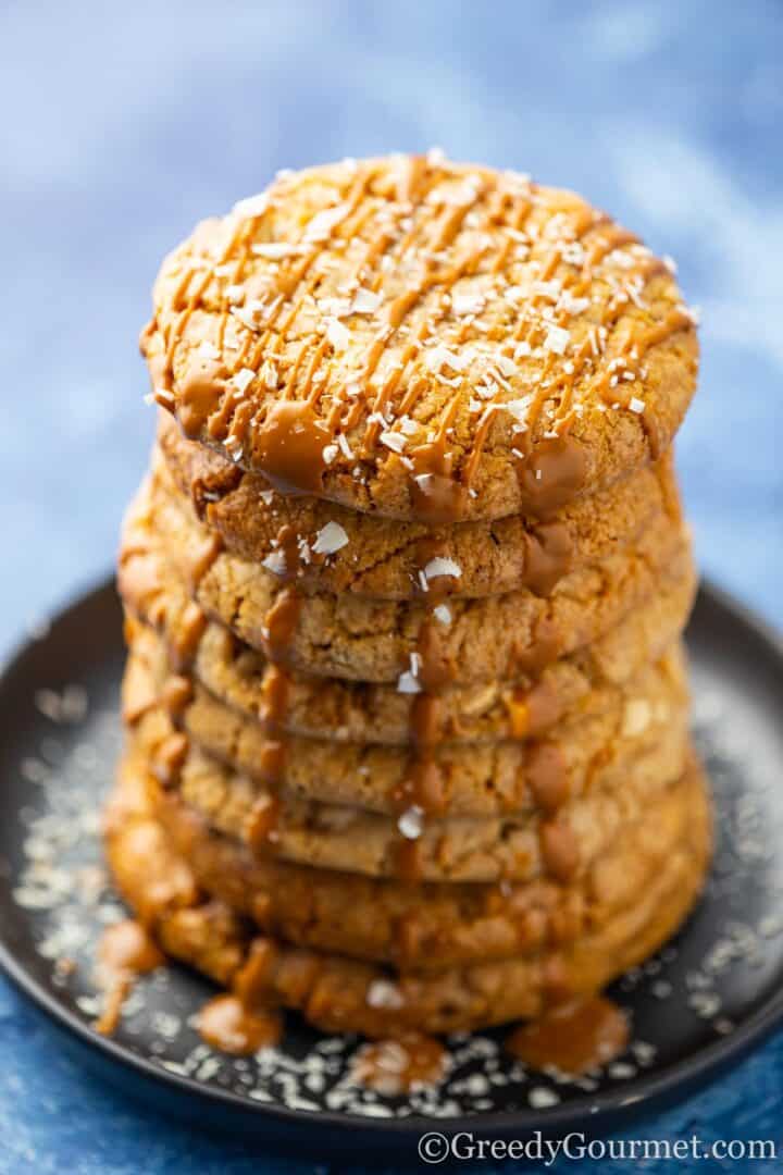Biscoff cookies in a tower.