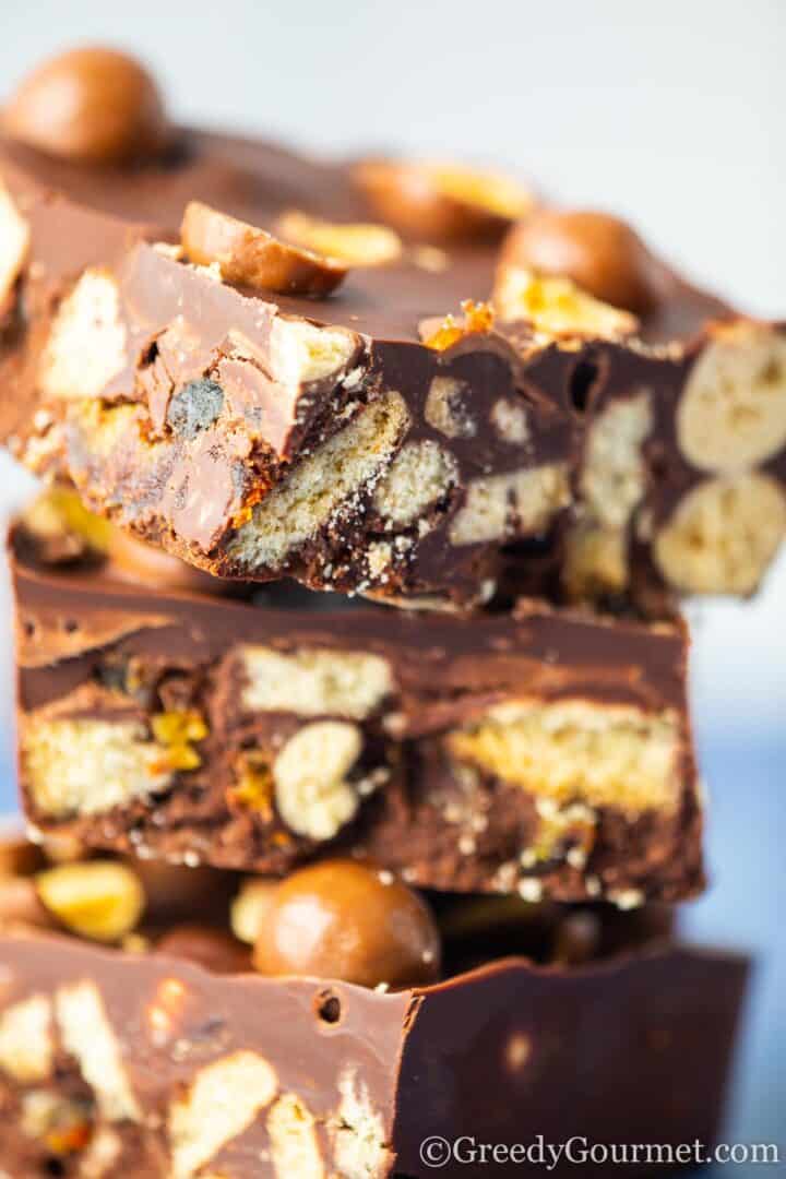 close up of Malteser tiffin bars.