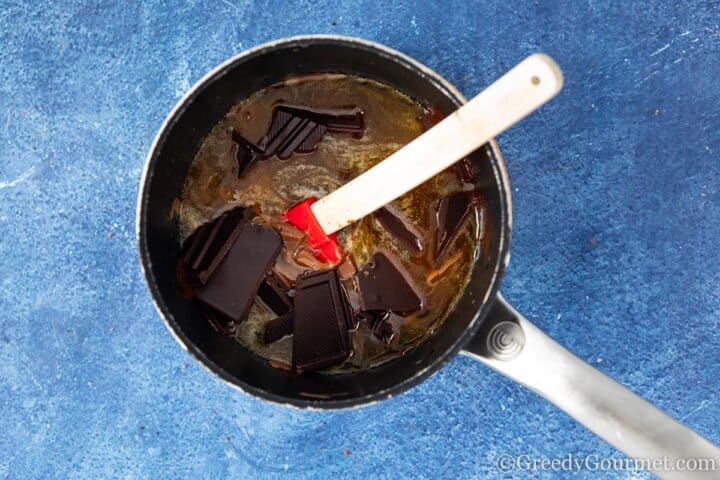 melting chocolate in a pot.