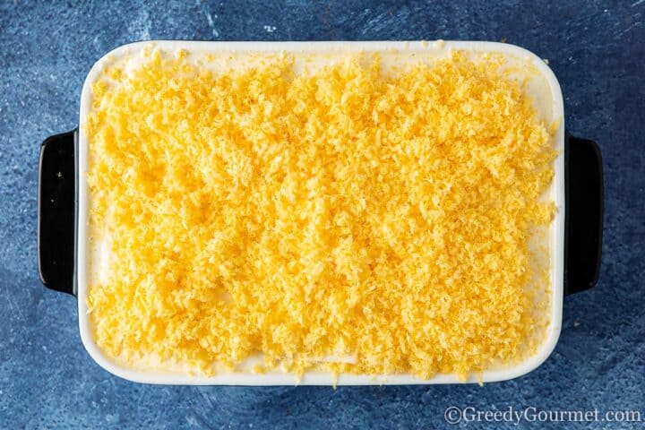 celeriac gratin ready to go in the oven.