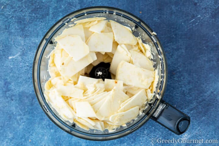 sliced celeriac pieces.