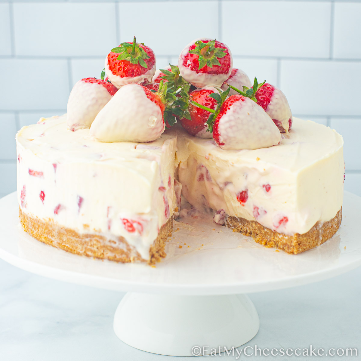 strawberry and white chocolate cheesecake.