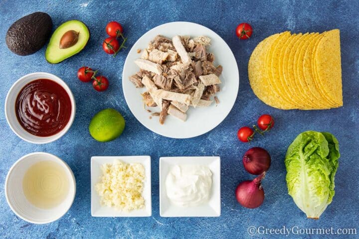 ingredients for leftover turkey tacos on a table